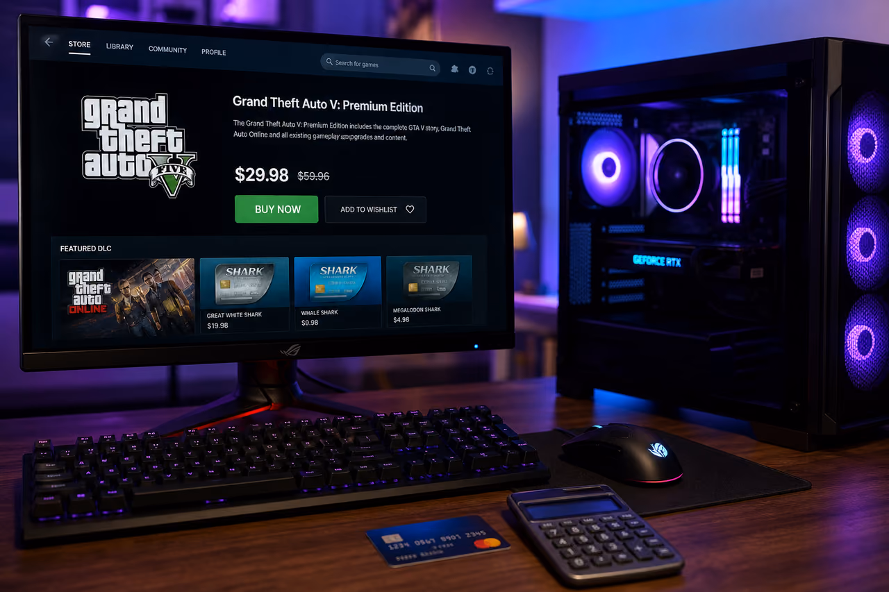 Gaming Pc Displaying Video Game Purchase Price and Payment Method