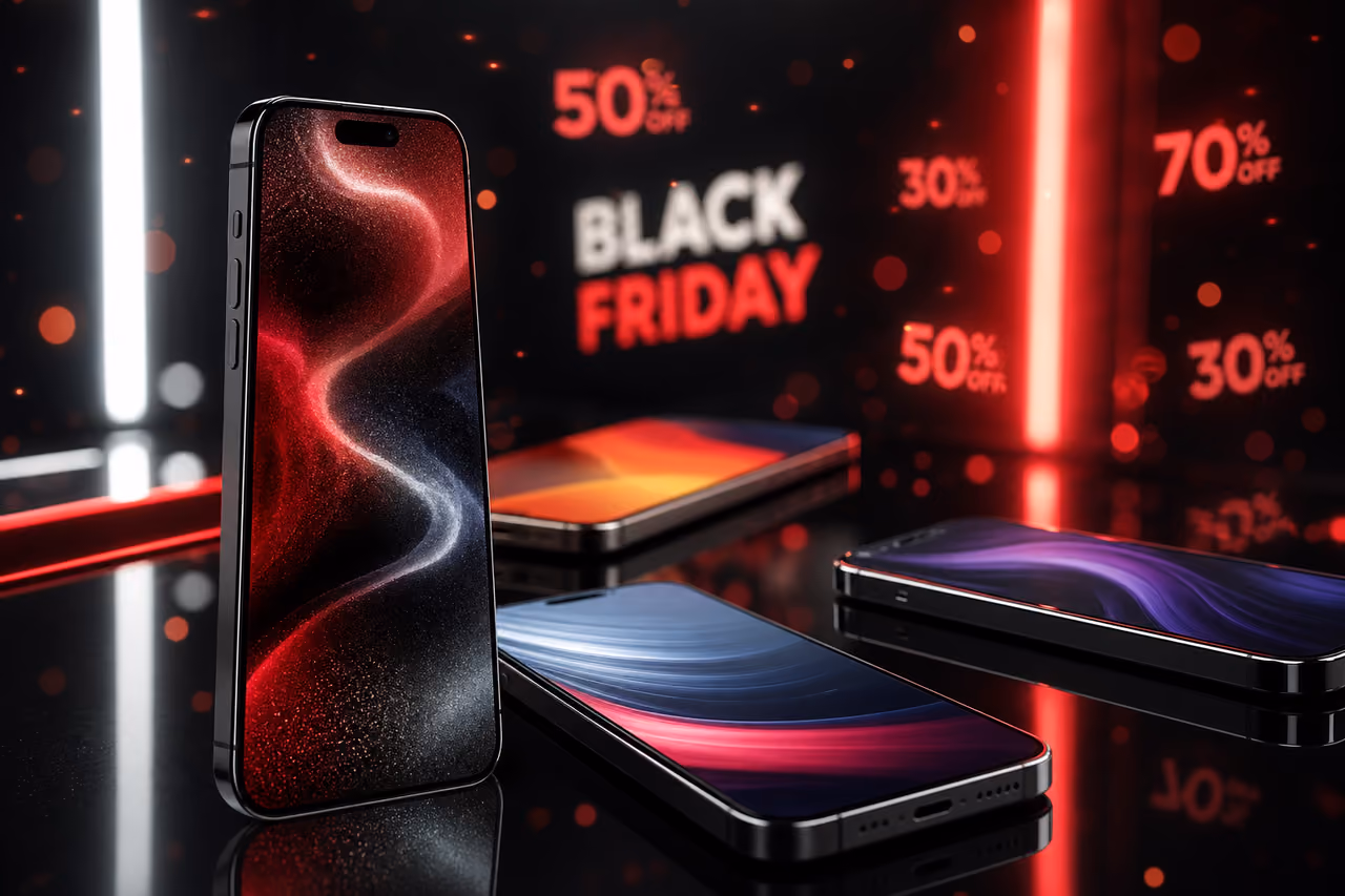Modern Mobile Phones Arranged for Black Friday Sale