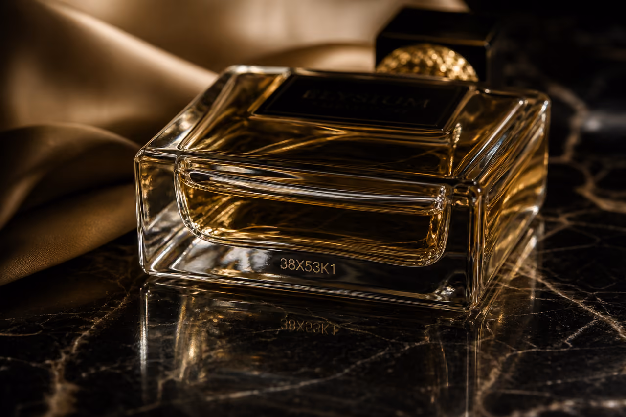 Close Up of Batch Code on Luxury Perfume Bottle