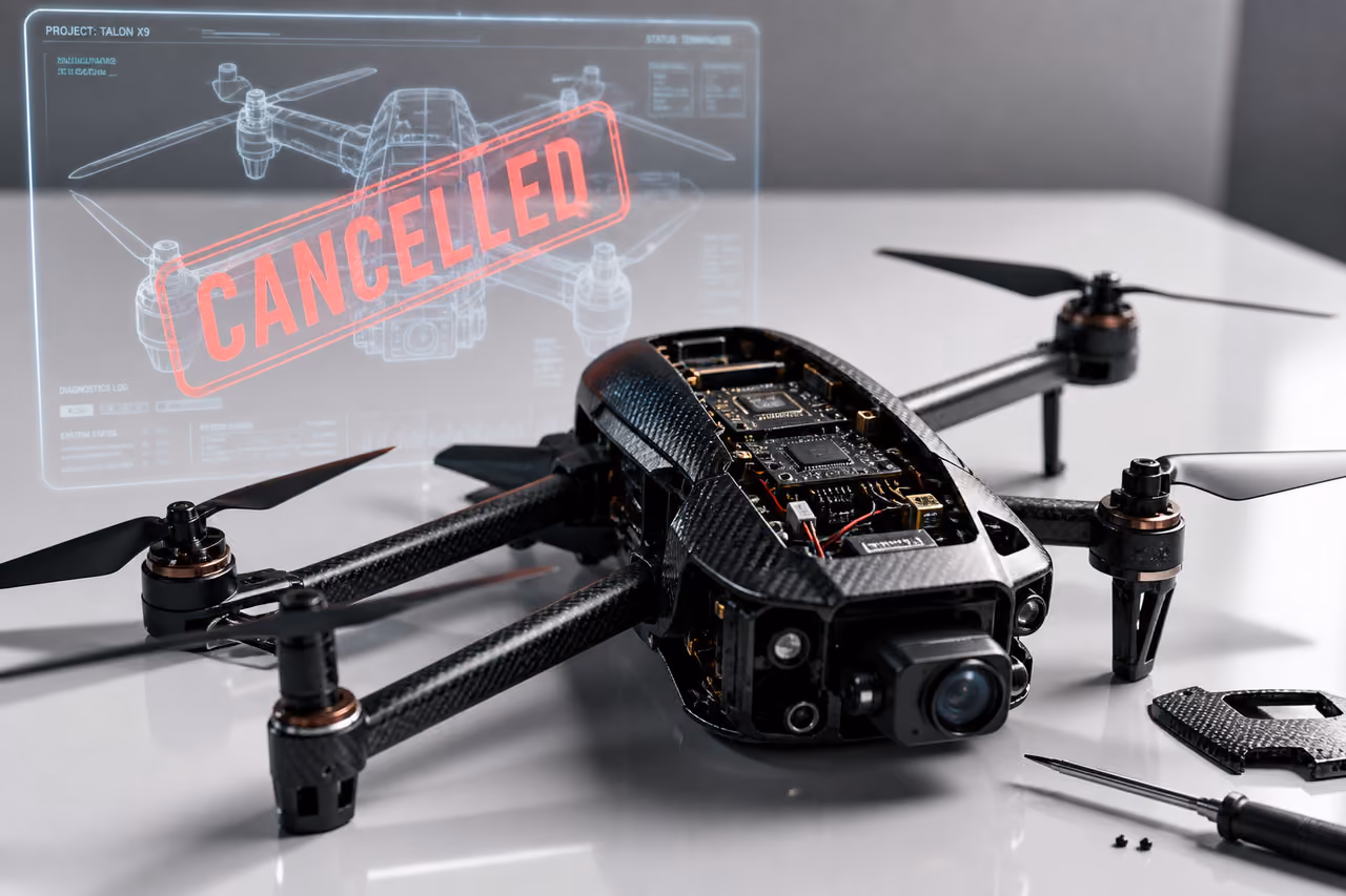 Disassembled Prototype Drone with Digital Cancelled Notification