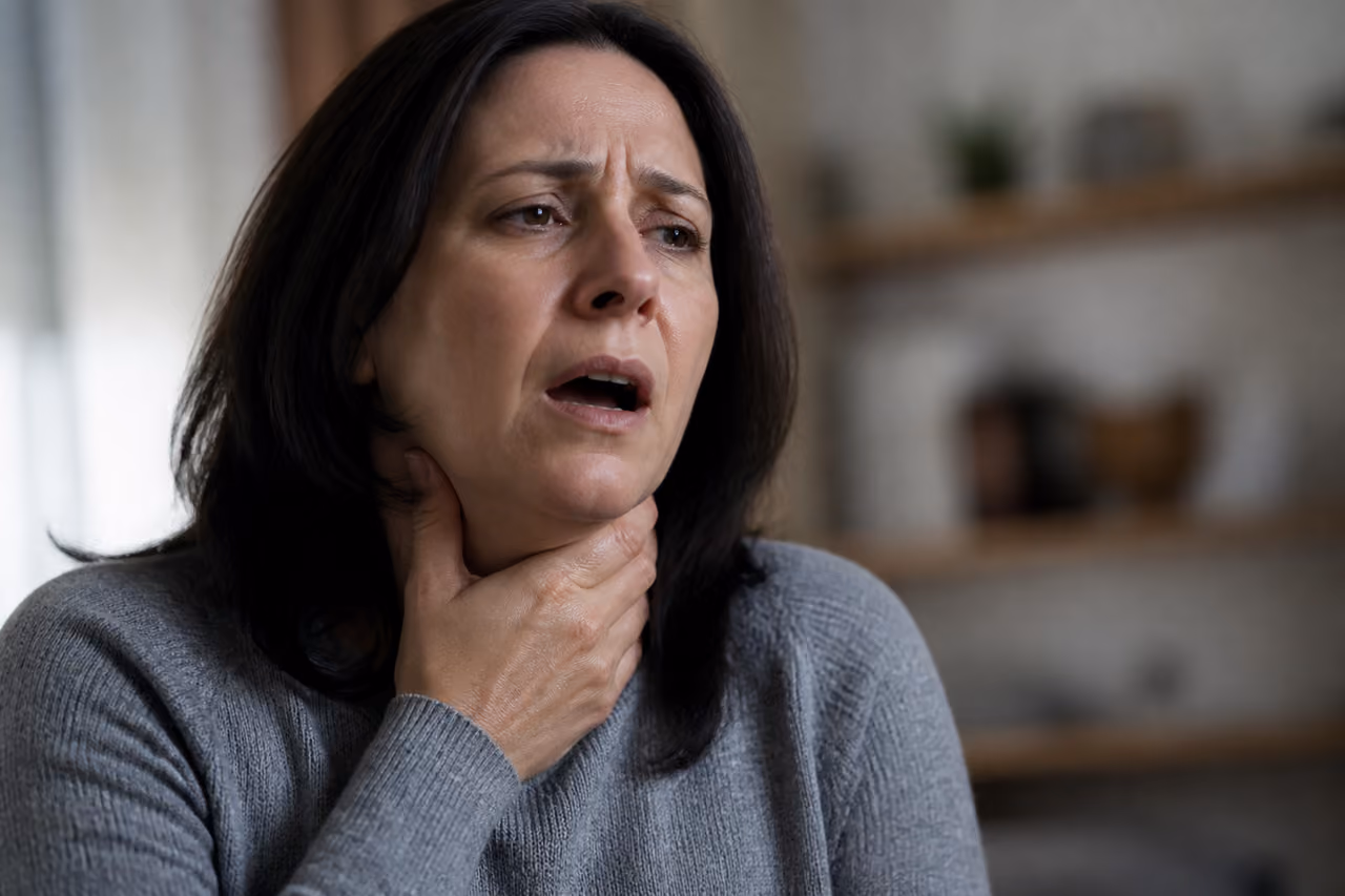 Man Clutching His Throat in Pain