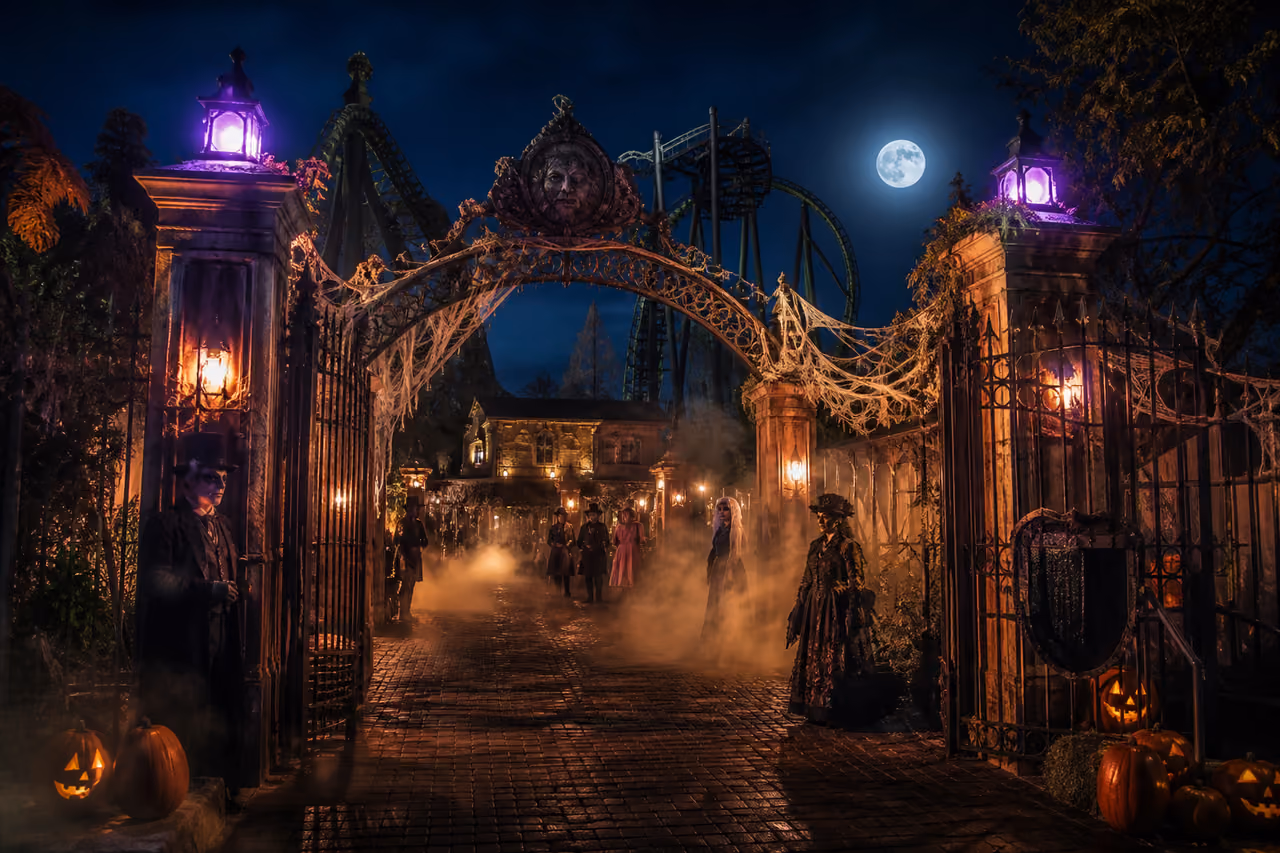 Spooky Entrance and Roller Coaster at Haunt Great America