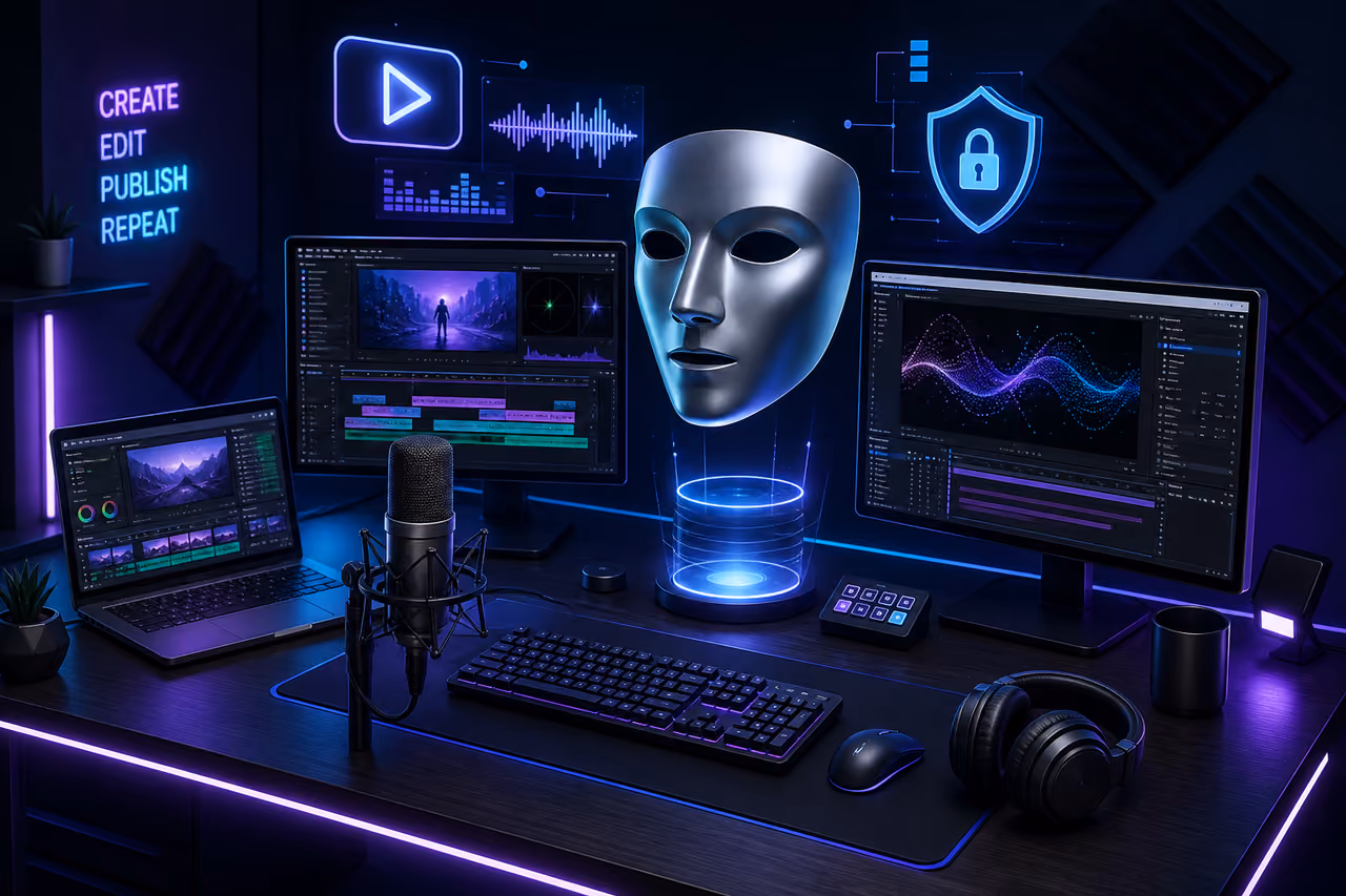 Faceless Content Creator Desk Setup for Video Production
