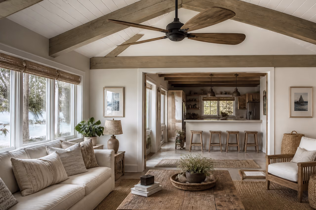 Boat Paddle Ceiling Fan in a Coastal Living Room