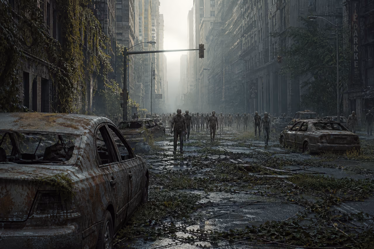 Desolate Urban City Street During a Zombocalypse