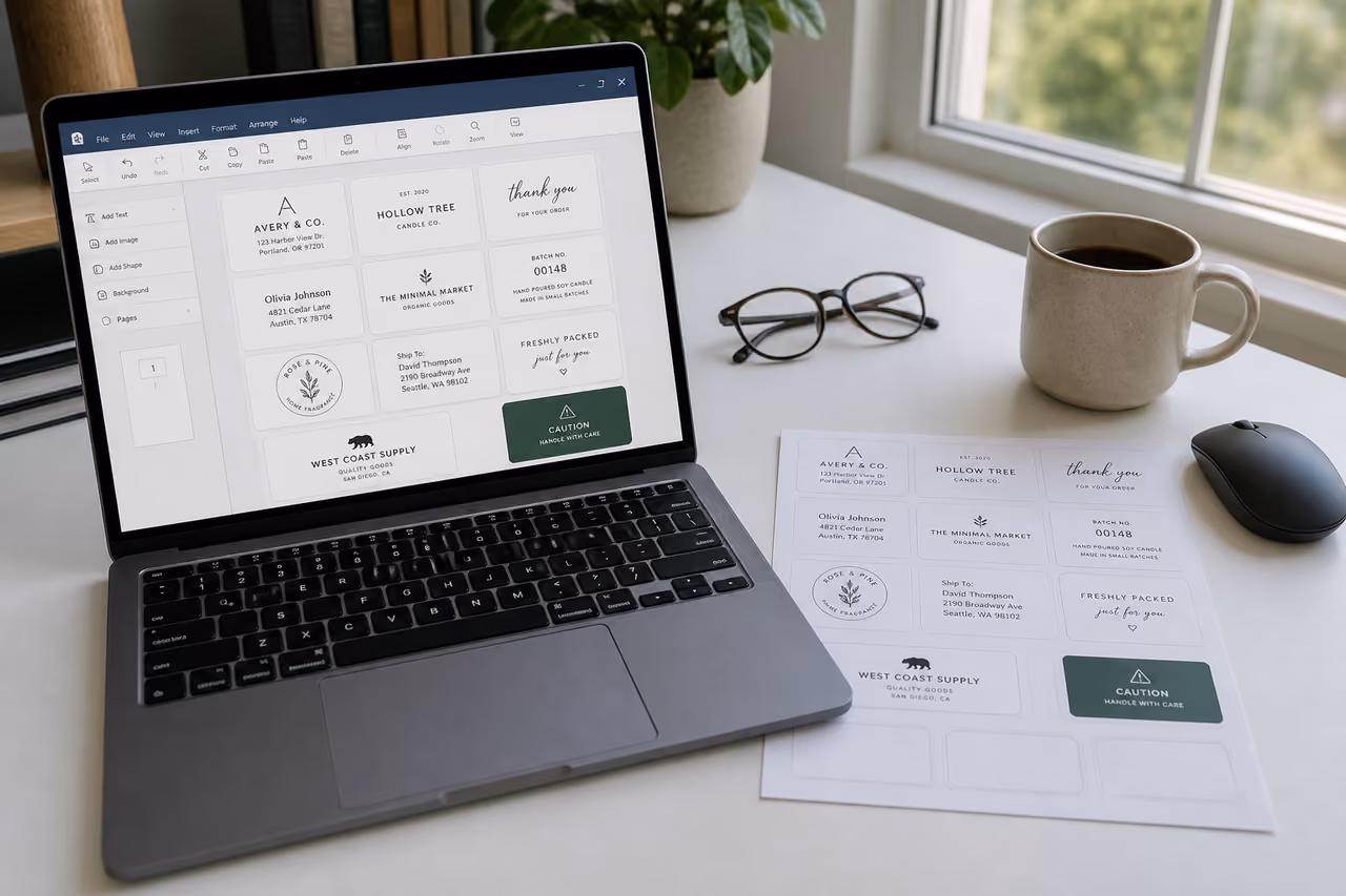 Person Designing Custom Mailing Labels on a Laptop