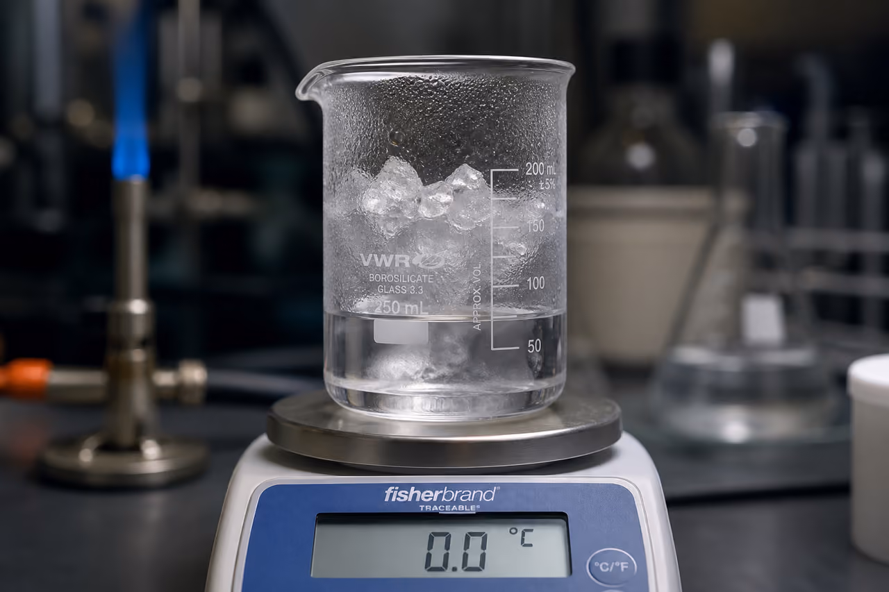 Digital Thermometer Measuring Constant Temperature of Melting Ice