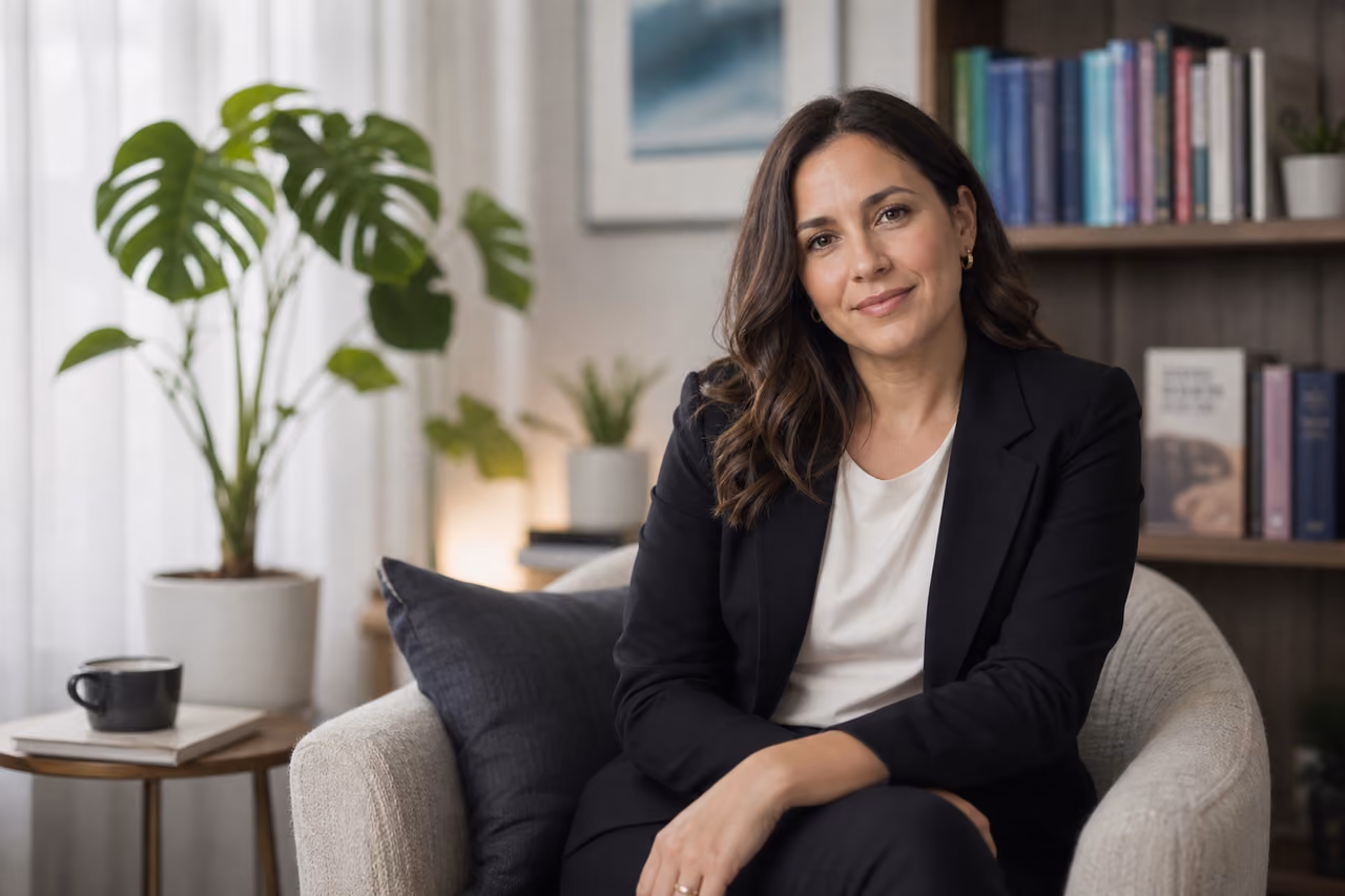 Female Mental Health Professional in a Modern Therapy Office