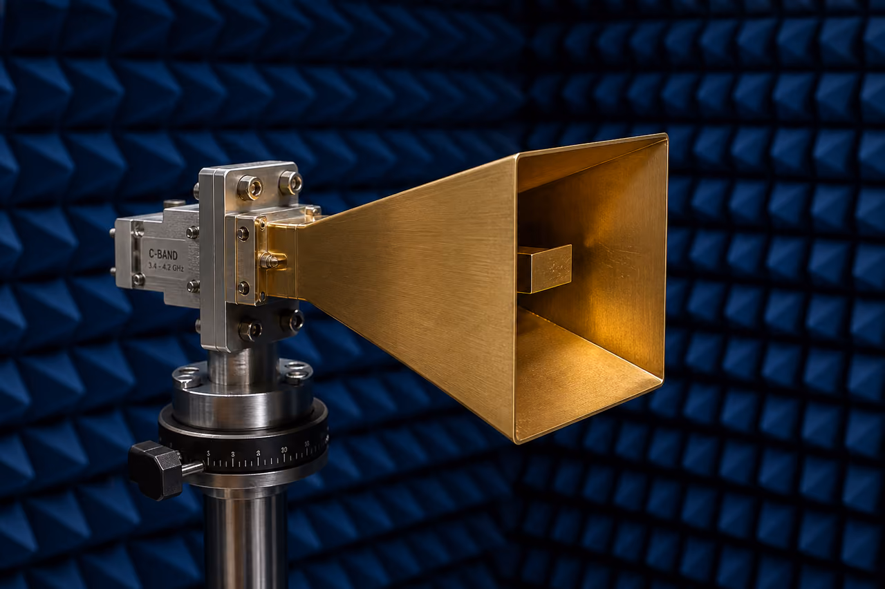 C-Band Horn Antenna Mounted in an Rf Anechoic Chamber