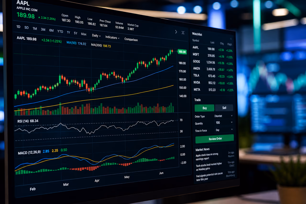 Financial Stock Market Candlestick Chart Displayed on a Trading Screen