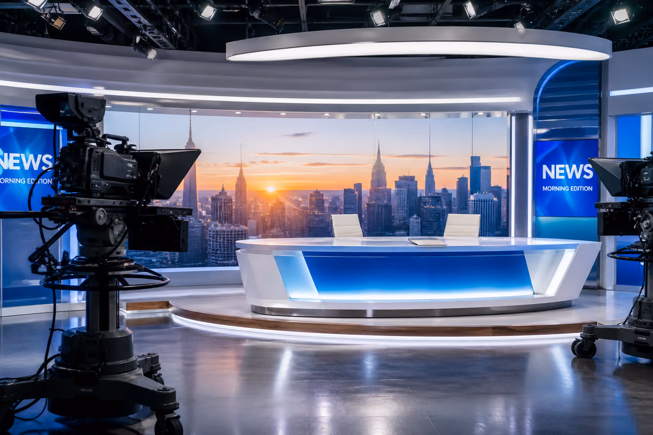 Empty Professional Morning News Television Studio Set