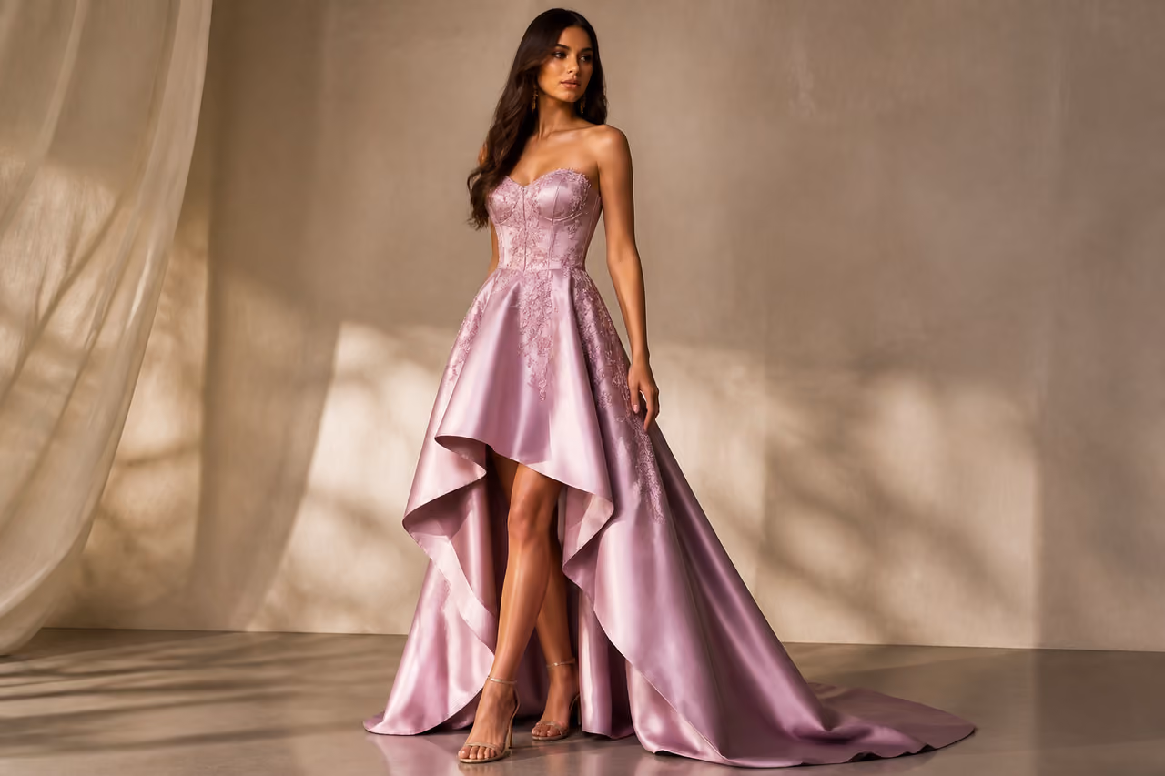 Woman Wearing an Alyce High Low Prom Dress