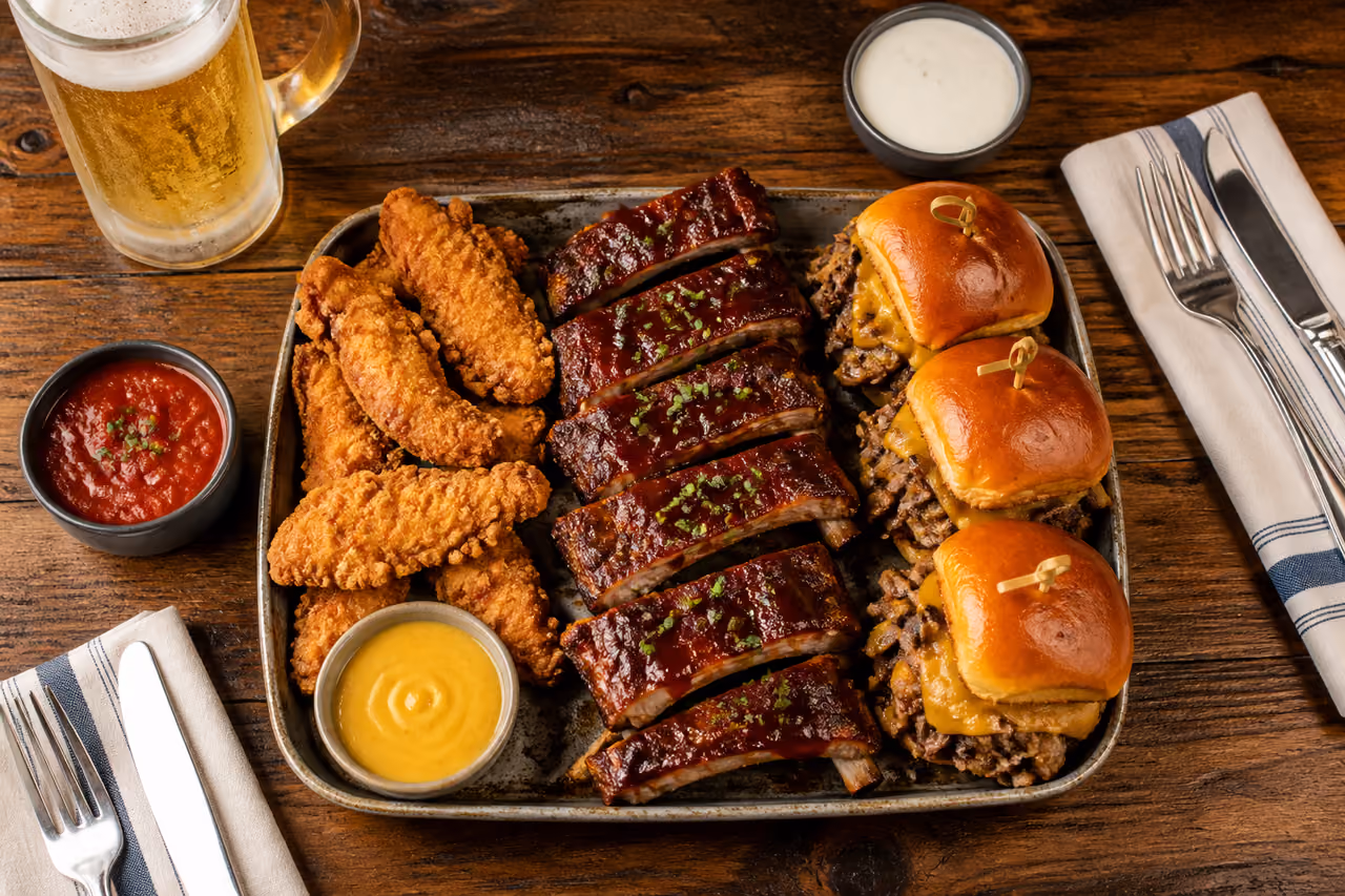 Appetizer Sampler Platter with Bbq Ribs and Chicken Tenders
