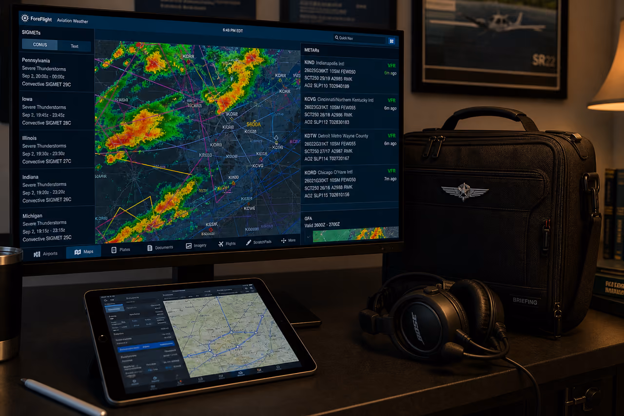 Pilot Reviewing Weather Faa Charts at a Briefing Station