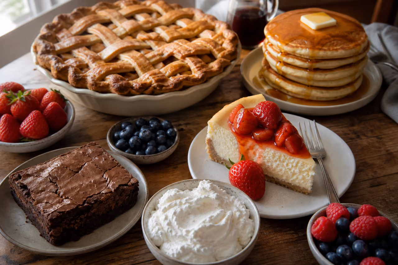 Assortment of Traditional American Desserts on a Rustic Table