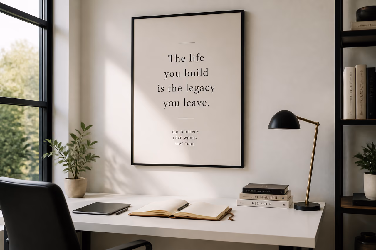 Framed Inspirational Quote on a Minimalist Office Wall