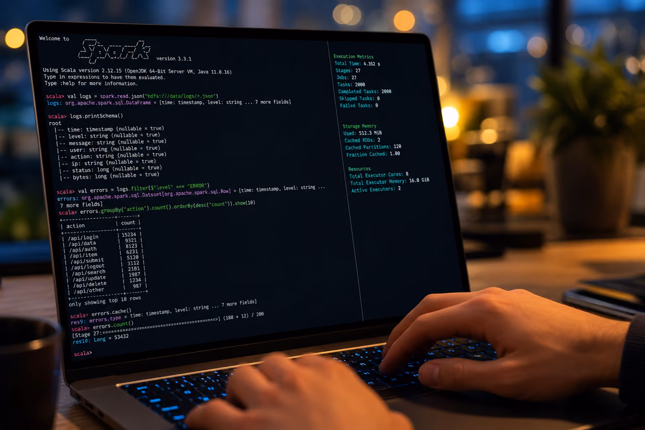 Developer Executing Commands in a Spark Interactive Shell Terminal