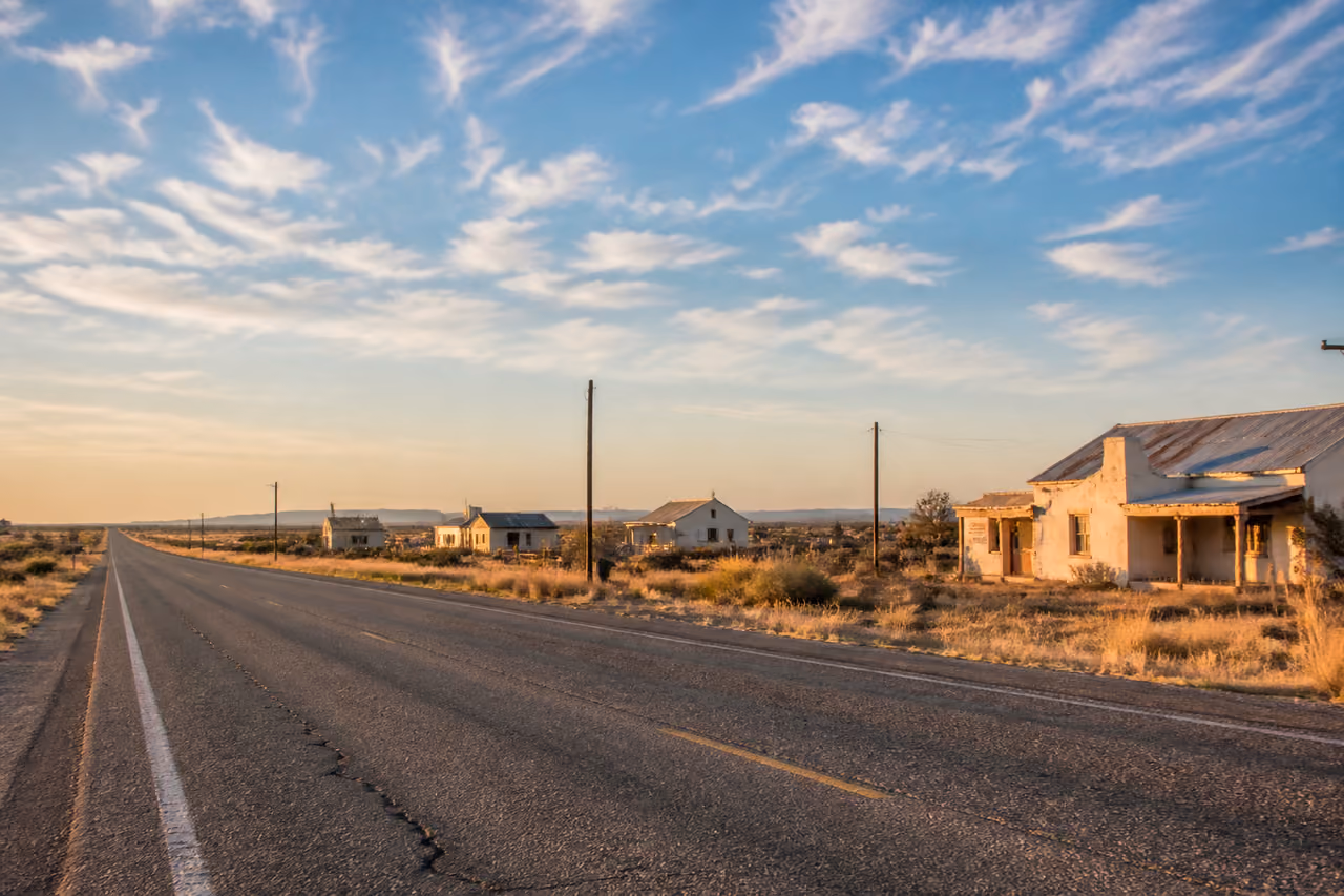 Rural Highway and Rustic Buildings in Vinton New Mexico