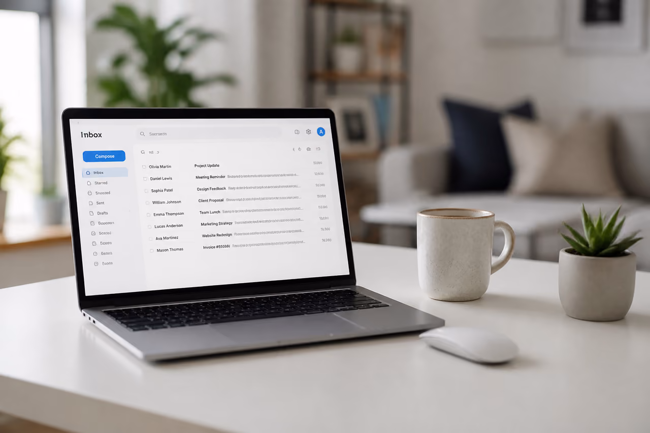 Person Accessing Webmail Interface on Laptop in Home Office