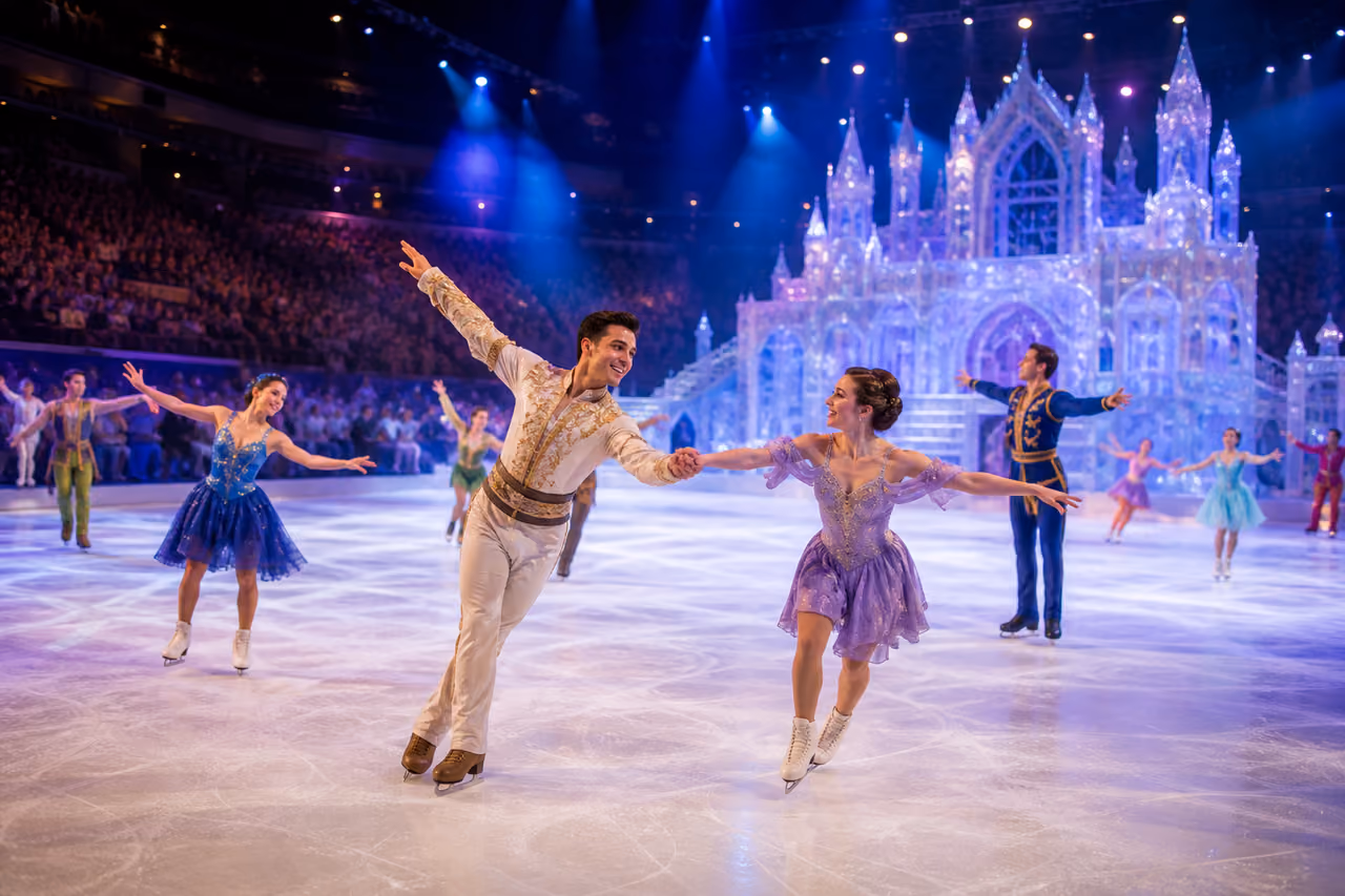 Professional Ice Skaters Performing in a Grand Arena Show