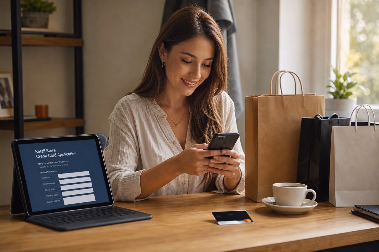 Woman Applying for a Retail Store Rewards Credit Card on Smartphone