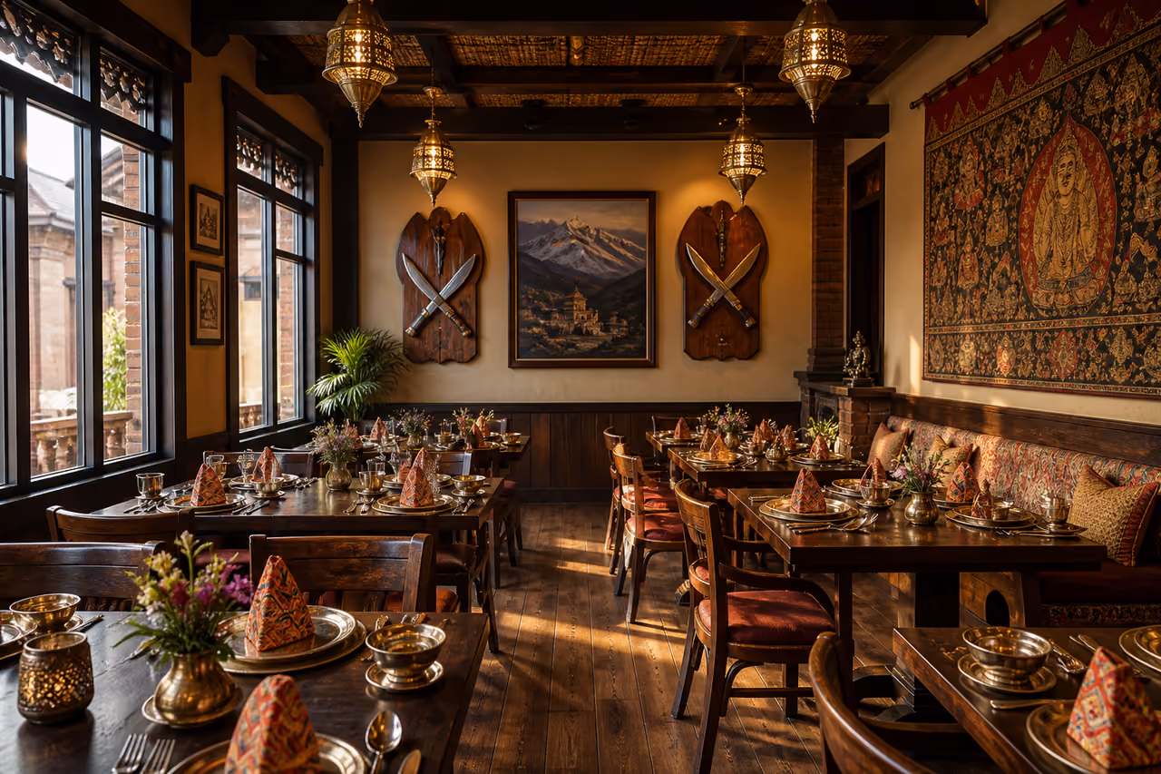Elegant Nepalese and Indian Fine Dining Restaurant Interior Scene